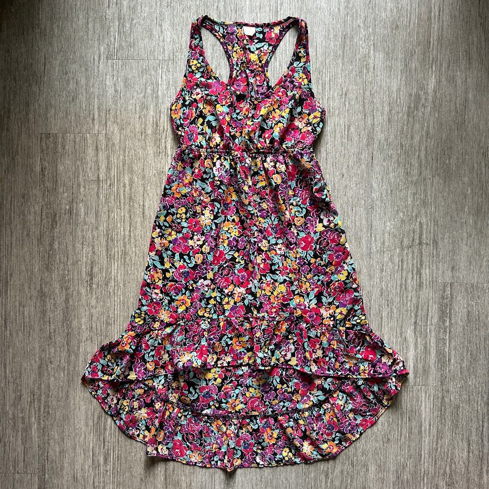 Xhilaration Black Multicolor Floral High Low Sleeveless Swim Coverup Size Small